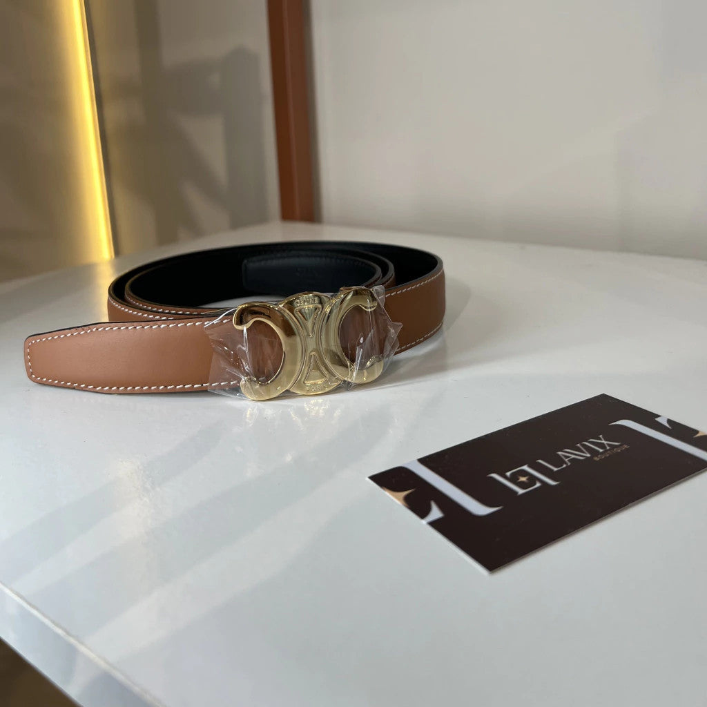 Celine Triomphe Belt Reversible Caramel