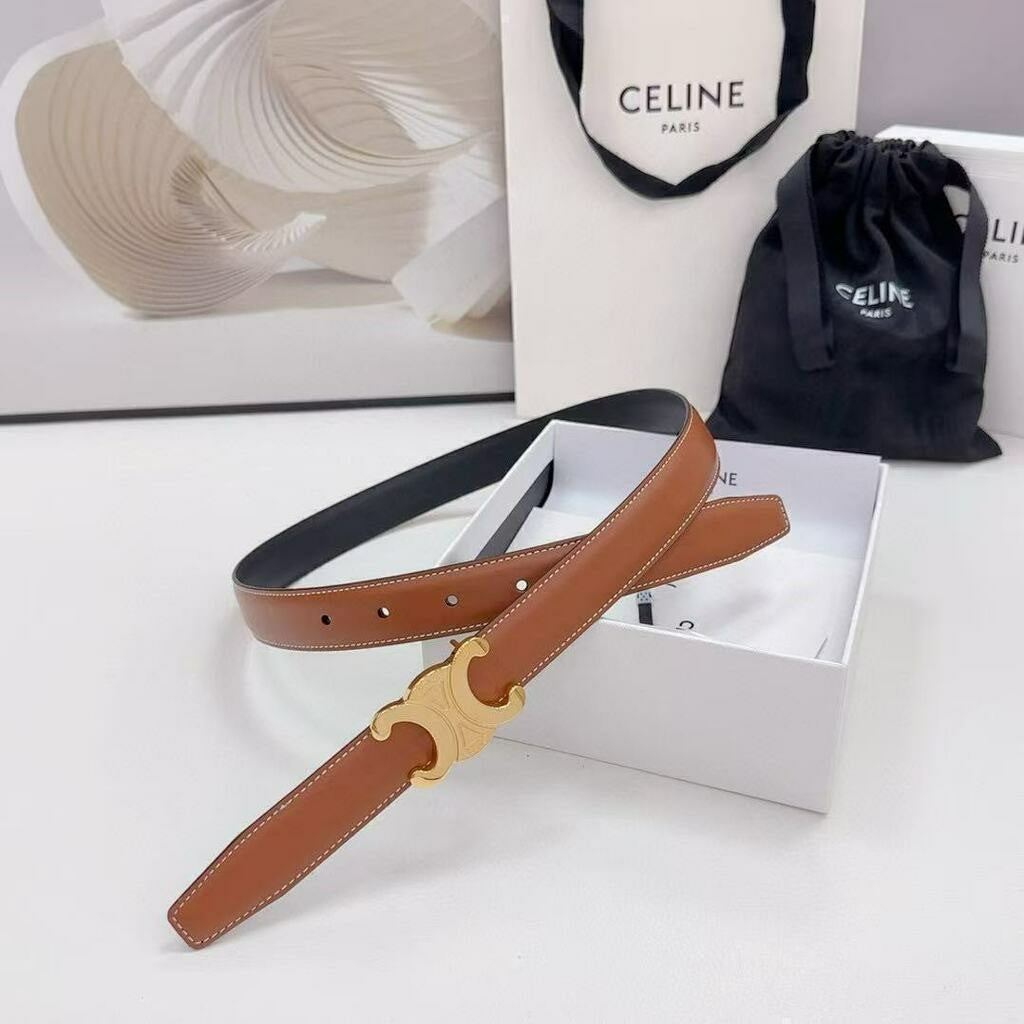 Celine Triomphe Belt Reversible Caramel