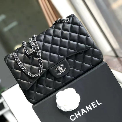 Chanel 2.55 Classic Flap Lambskin Silver Chain Strap 10" (25.5 cm)