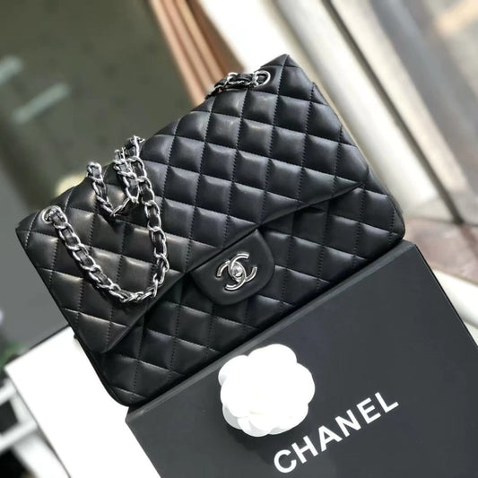 Chanel 2.55 Classic Flap Lambskin Silver Chain Strap 10" (25.5 cm)