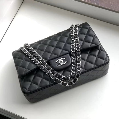 Chanel 2.55 Classic Flap Lambskin Silver Chain Strap 10" (25.5 cm)