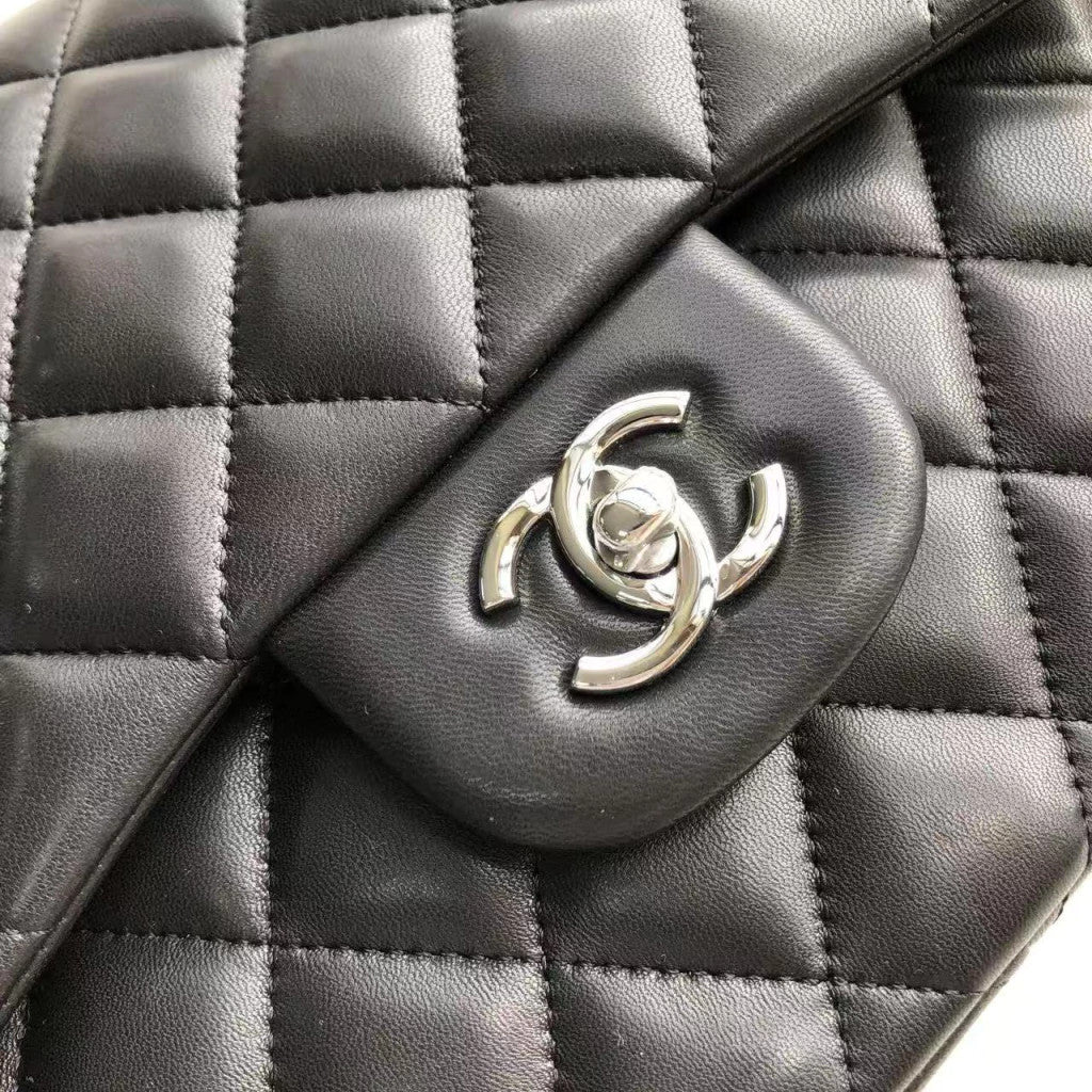 Chanel 2.55 Classic Flap Lambskin Silver Chain Strap 10" (25.5 cm)