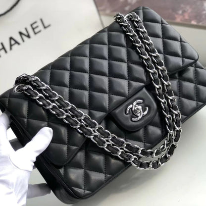 Chanel 2.55 Classic Flap Lambskin Silver Chain Strap 10" (25.5 cm)
