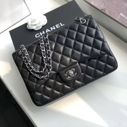 Chanel 2.55 Classic Flap Lambskin Silver Chain Strap 10" (25.5 cm)