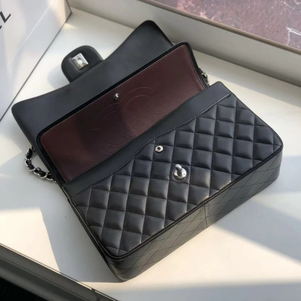 Chanel 2.55 Classic Flap Lambskin Silver Chain Strap 10" (25.5 cm)