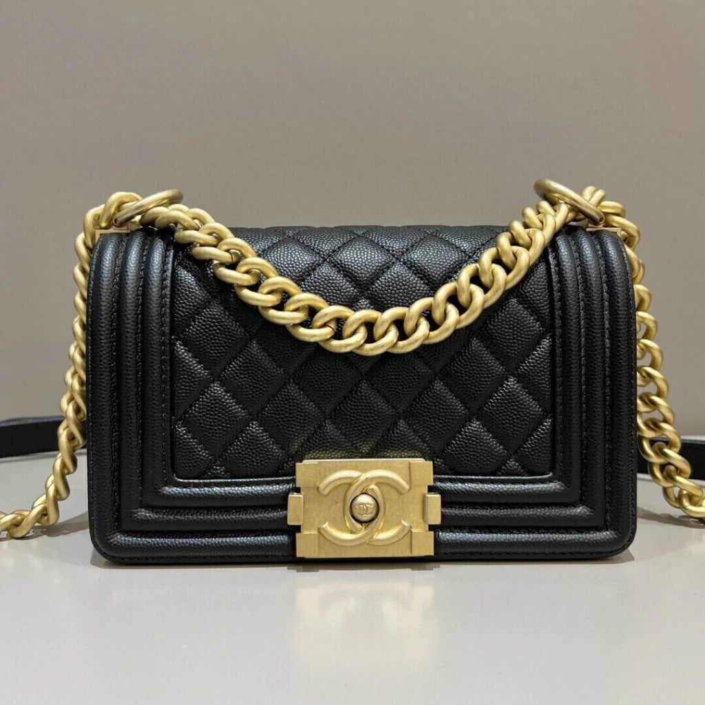 Chanel Boy Caviar Gold-Tone Hardware 7.9" (20 cm)