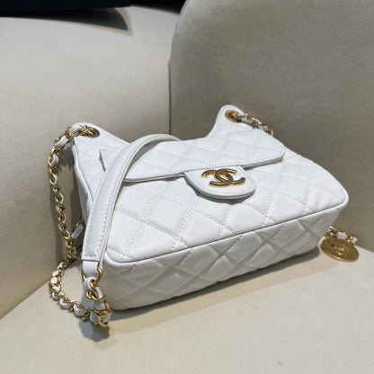 Chanel Hobo Bag Caviar White 9.1" (23 cm)