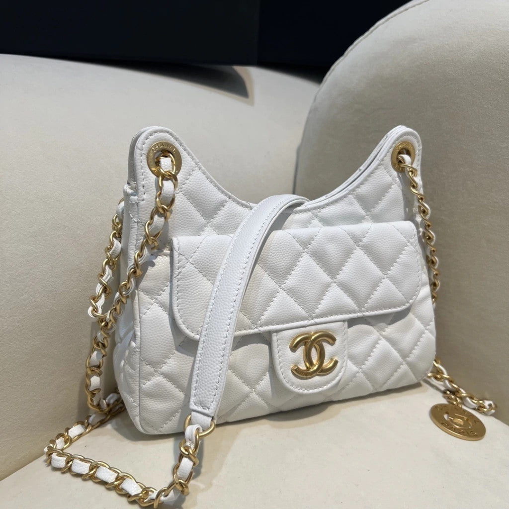 Chanel Hobo Bag Caviar White 9.1" (23 cm)