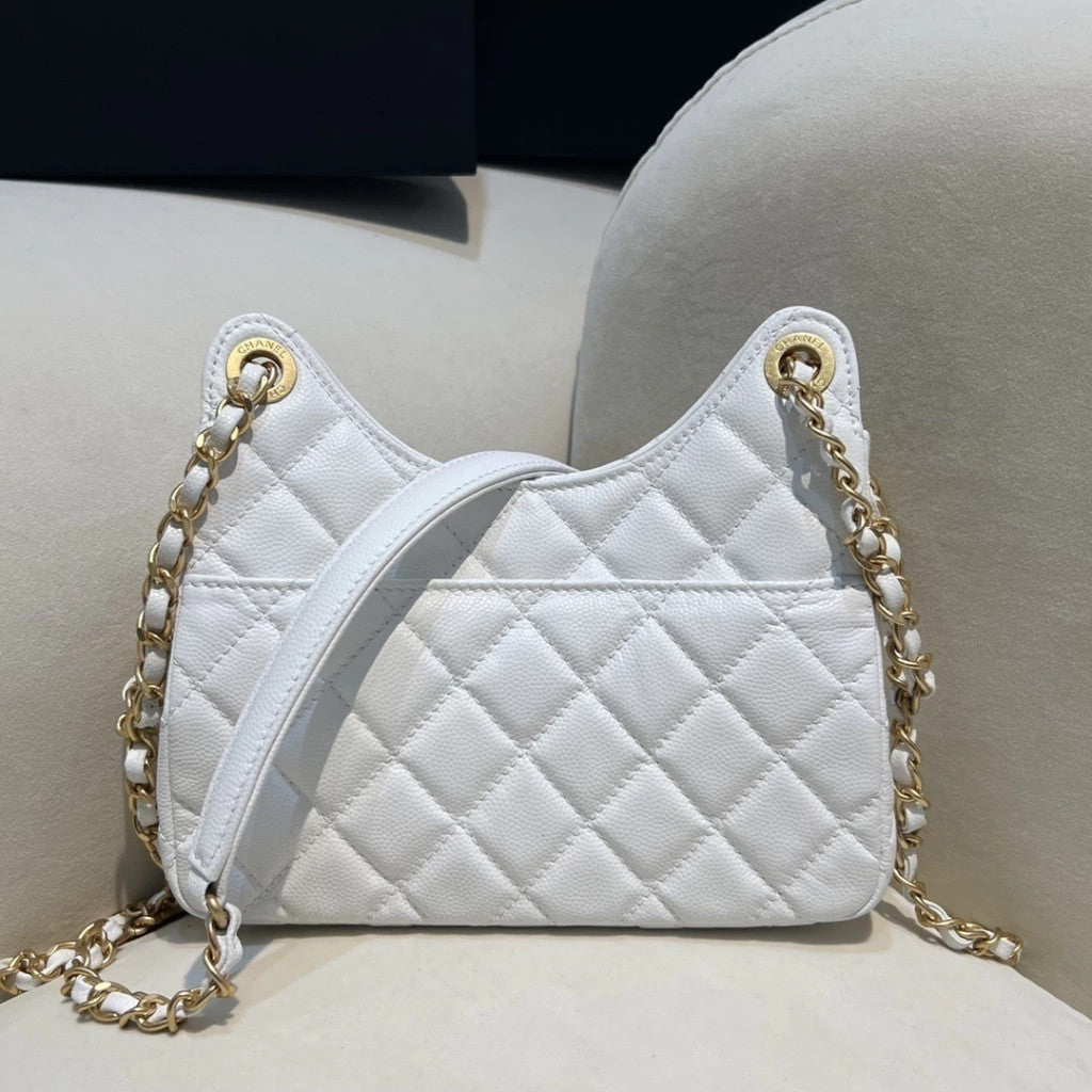 Chanel Hobo Bag Caviar White 9.1" (23 cm)