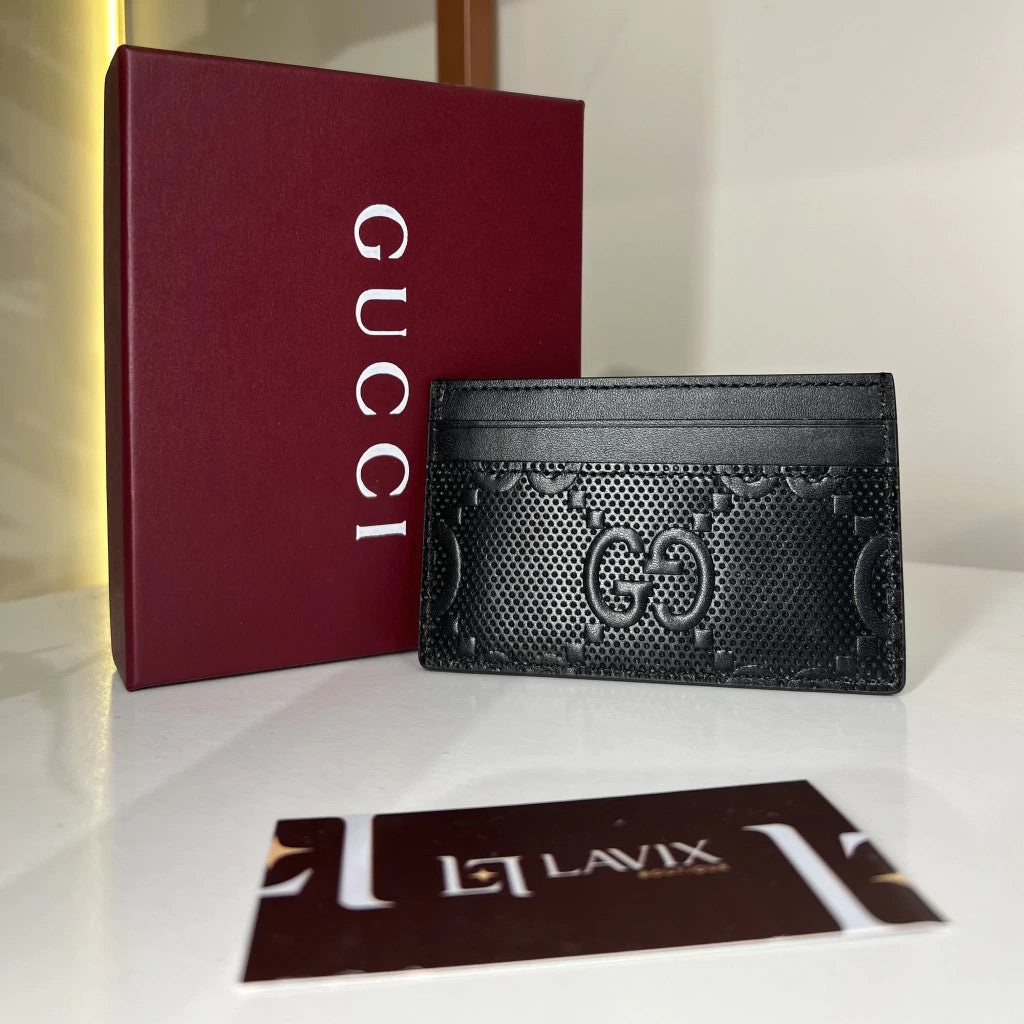 Gucci Card Holder Imprint Black 4.3" (11 cm)
