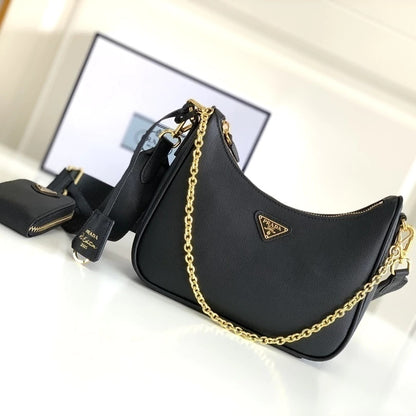 Prada Re-Edition 2005 Saffiano Black with Gold 9.1" (23 cm)
