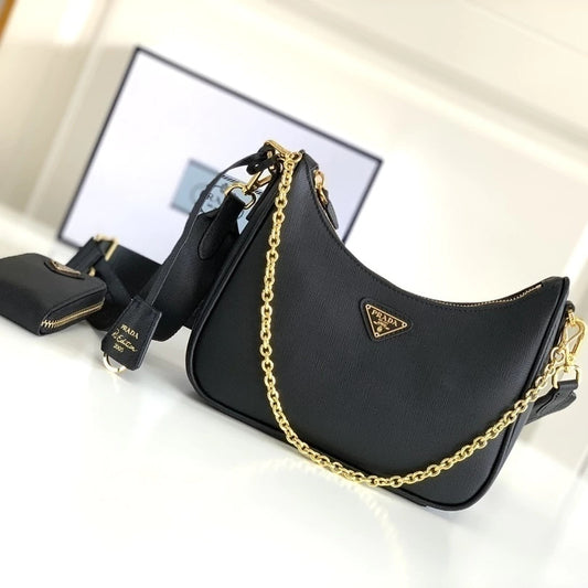 Prada Re-Edition 2005 Saffiano Black with Gold 9.1" (23 cm)