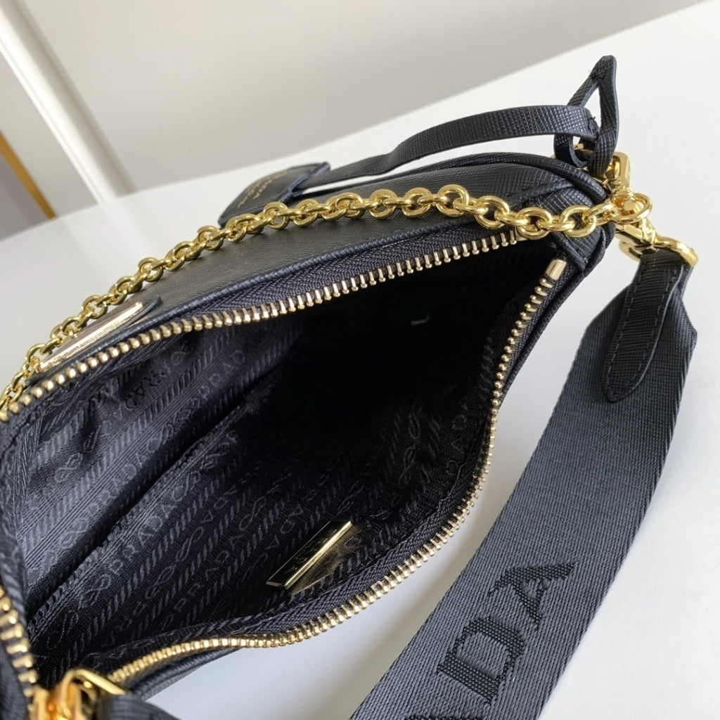 Prada Re-Edition 2005 Saffiano Black with Gold 9.1" (23 cm)