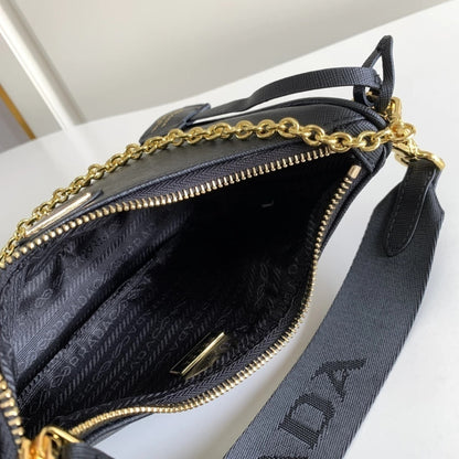 Prada Re-Edition 2005 Saffiano Black with Gold 9.1" (23 cm)