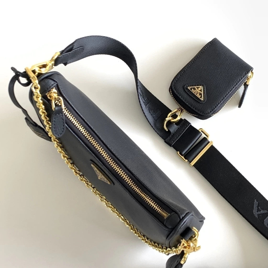 Prada Re-Edition 2005 Saffiano Black with Gold 9.1" (23 cm)