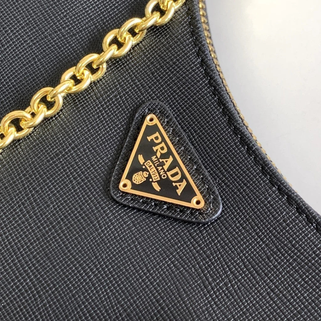 Prada Re-Edition 2005 Saffiano Black with Gold 9.1" (23 cm)