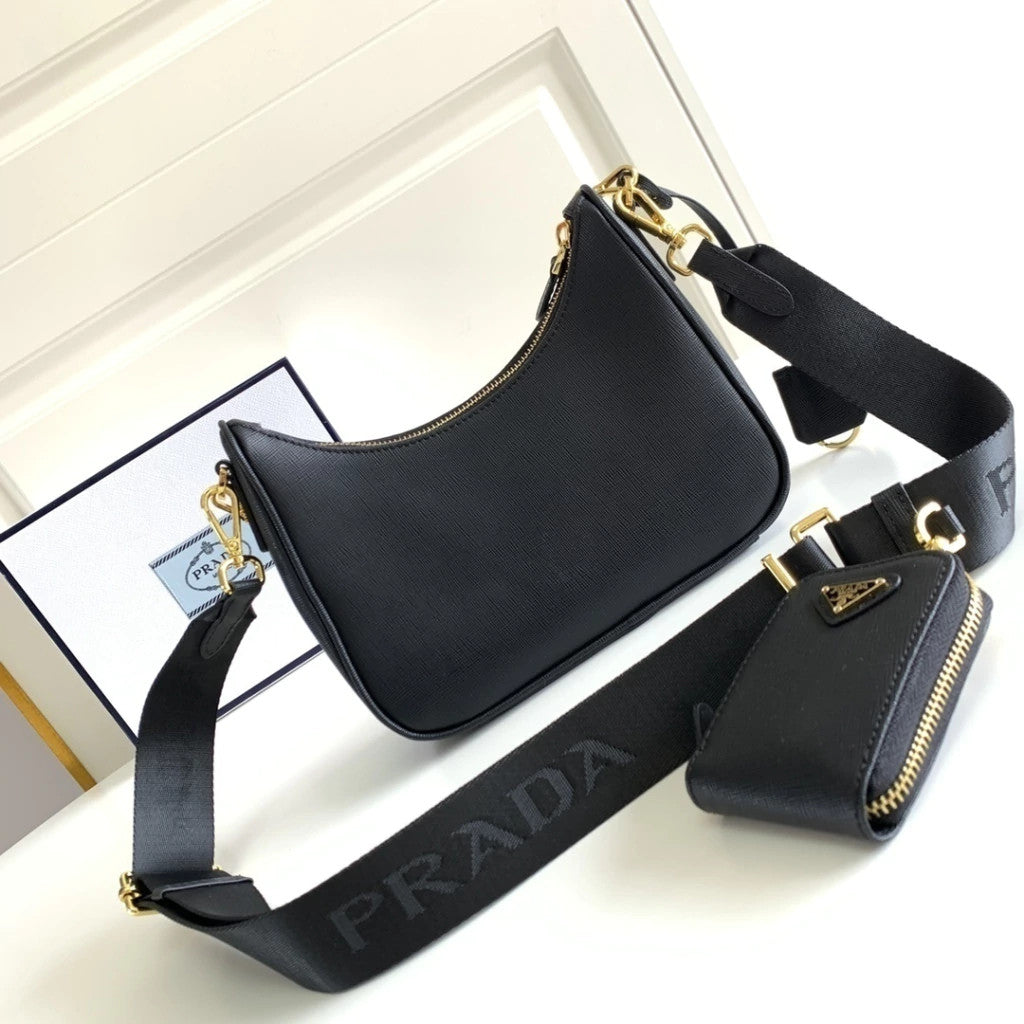Prada Re-Edition 2005 Saffiano Black with Gold 9.1" (23 cm)