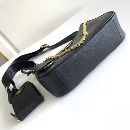 Prada Re-Edition 2005 Saffiano Black with Gold 9.1" (23 cm)