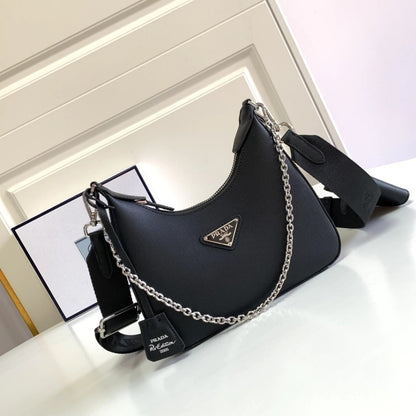 Prada Re-Edition 2005 Saffiano Black with Silver 9.1" (23 cm)