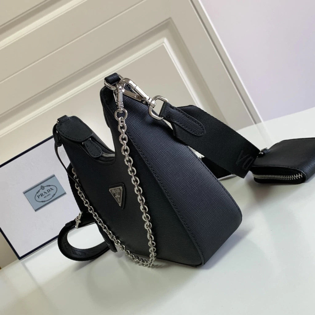 Prada Re-Edition 2005 Saffiano Black with Silver 9.1" (23 cm)