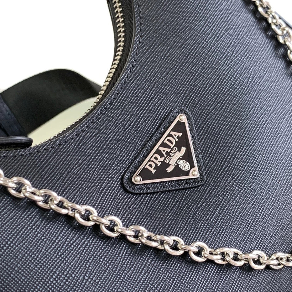 Prada Re-Edition 2005 Saffiano Black with Silver 9.1" (23 cm)