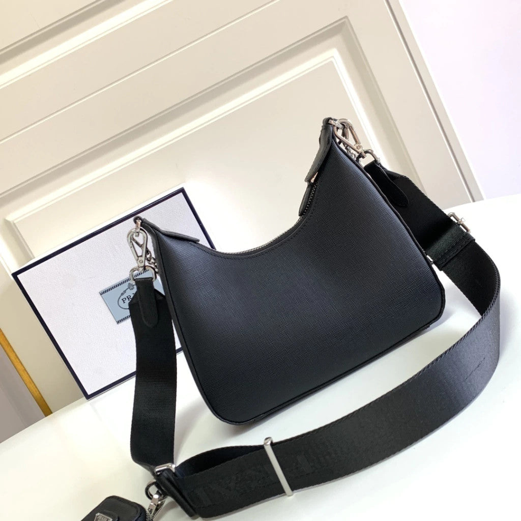 Prada Re-Edition 2005 Saffiano Black with Silver 9.1" (23 cm)