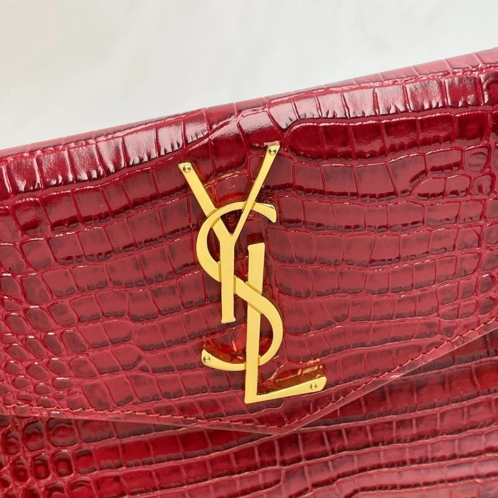YSL Croco Fatal Wallet Red 10.6" (27 cm)