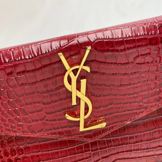 YSL Croco Fatal Wallet Red 10.6" (27 cm)