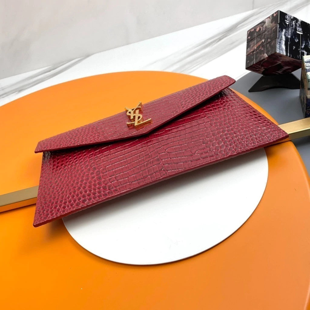 YSL Croco Fatal Wallet Red 10.6" (27 cm)