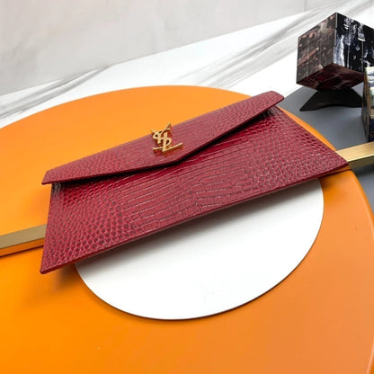 YSL Croco Fatal Wallet Red 10.6" (27 cm)