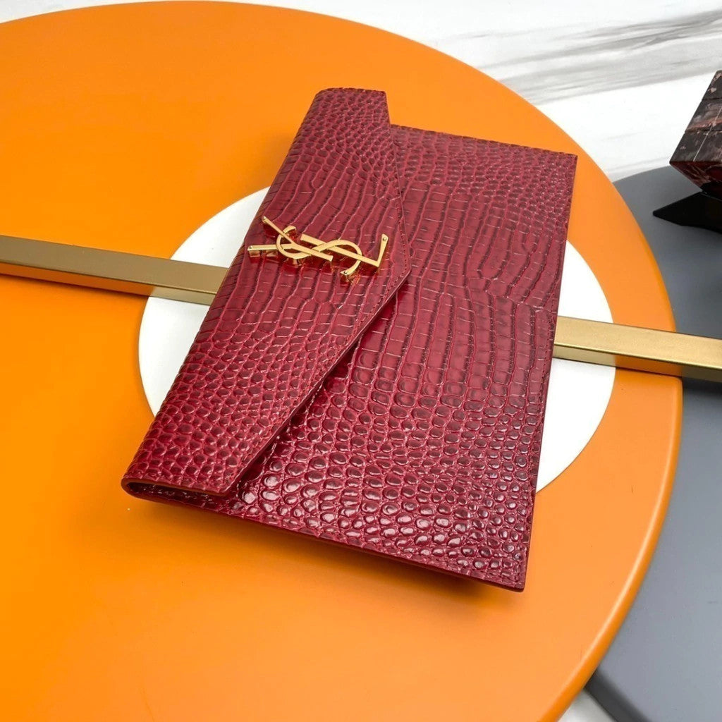 YSL Croco Fatal Wallet Red 10.6" (27 cm)