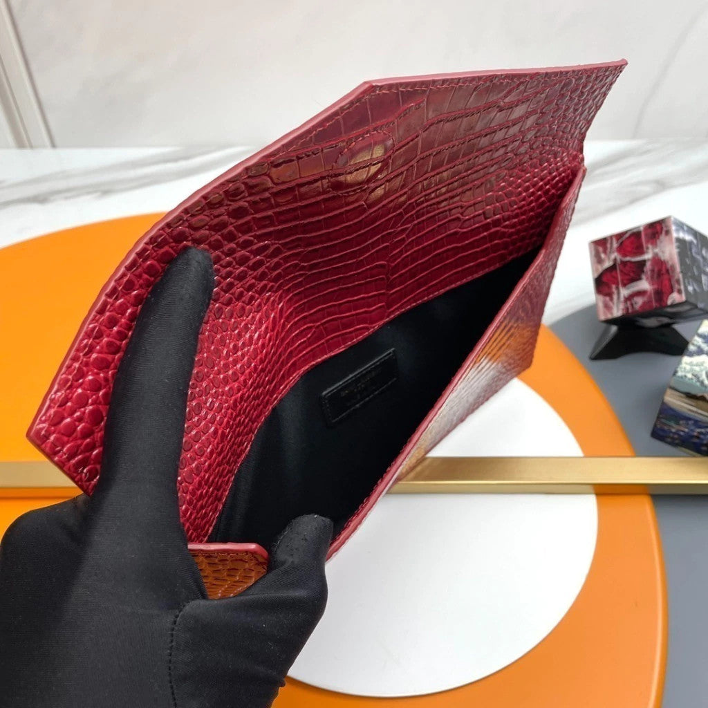 YSL Croco Fatal Wallet Red 10.6" (27 cm)